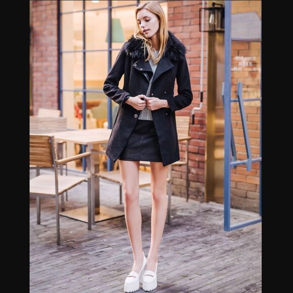 NWT Genuine Raccoon Fur Collar Wool Black Coat Raccoon Fur Removable - Picture 11 of 12